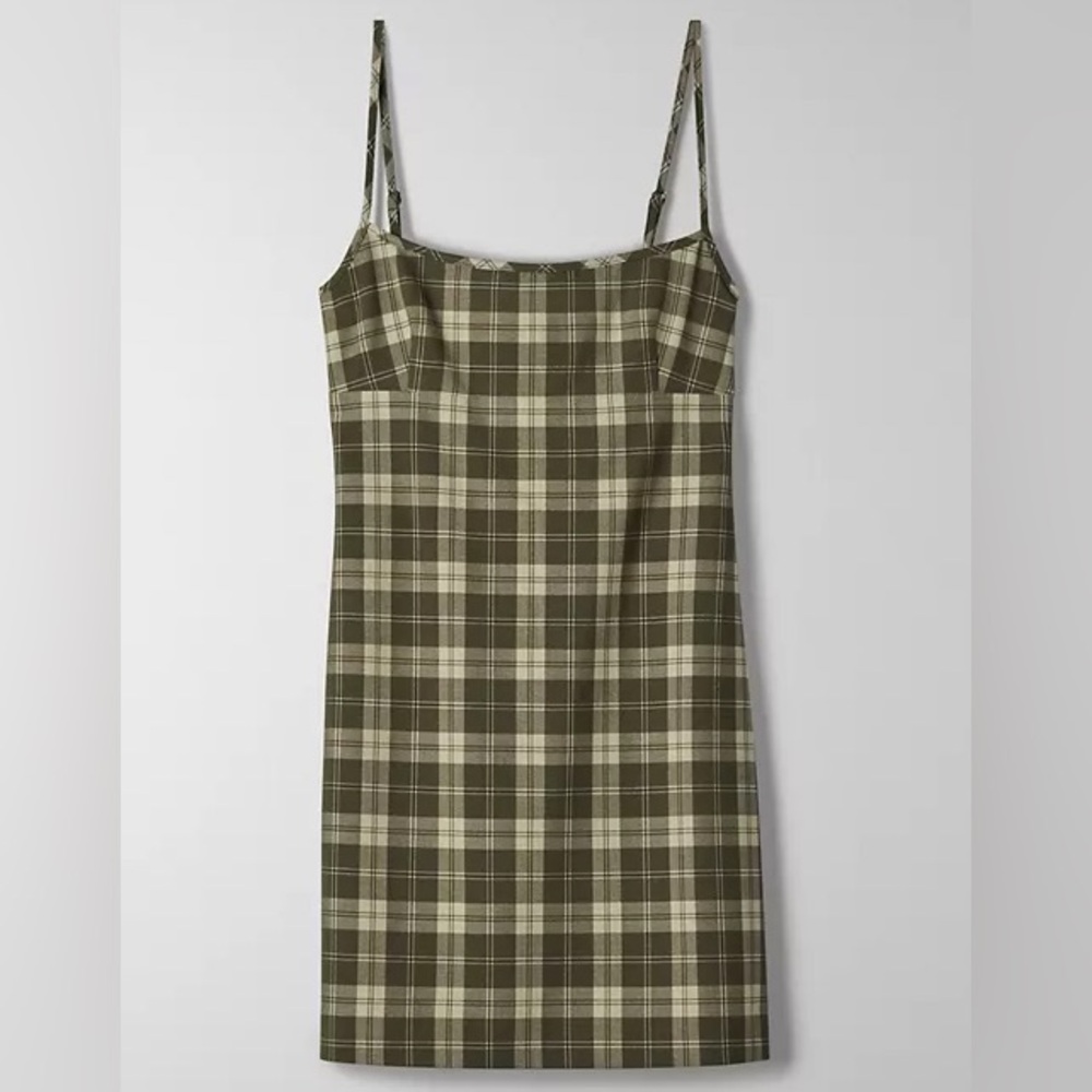 Aritzia Olive Green Plaid Mini Dress